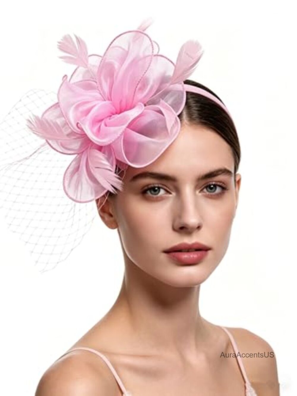 Feather Fascinator Hat with Veil and Hair Clip for Tea Party and Cocktail